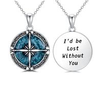 ROMANTICWORK Compass Necklace 925 Sterling Silver Turquoise Compass Pendant Compass Jewelry Graduation Friendship Travel Necklace Gifts for Women Girls I'd be Lost without You