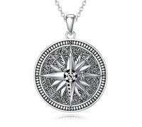 ROMANTICWORK Compass Necklace 925 Sterling Sliver Compass Pendant Necklace Compass Graduation Jewelry Gifts for Women