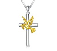 ROMANTICWORK Cross and Dove Necklace Sterling Silver Cross Peace Dove Pendant Jewellery Gift for Women