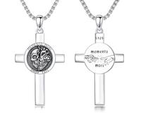 ROMANTICWORK Cross Memento Mori Necklace for Men 925 Sterling Silver Memento Mori Cross Pendant Gothic Skull Necklace Gothic Skull Jewellery for Birthday Christmas