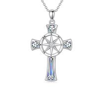 ROMANTICWORK Cross Necklace for Women S925 Sterling Silver Compass Cross Necklace Celtic Knot Pendant with Abalone Shell Jewellery for Christmas Birthday