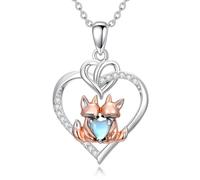 ROMANTICWORK Cute Fox Necklace with Moonstone 925 Sterling Silver Heart Pendant Fox Jewelry Anniversary Birthday Christmas Gifts for Women Wife Daughter