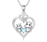 ROMANTICWORK Cute Hippo Necklace with Moonstone 925 Sterling Silver Heart Pendant Hippo Jewelry Anniversary Birthday Christmas Gifts for Women Wife Daughter
