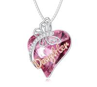 ROMANTICWORK Daughter Necklace 925 Sterling Silver Heart Butterfly Crystal Pendant Necklace from Mum and Dad Gifts Daughter Jewellery for Birthday