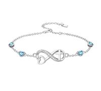 ROMANTICWORK December Birthstone Bracelets for Women 925 Sterling Silver Link Birthstone Bracelet Charm Adjustable Birth Stone Jewelry Gifts for Her(with Infinity Cross Heart)
