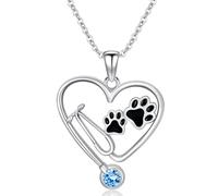 ROMANTICWORK December Birthstone Veterinary Stethoscope Necklace 925 Sterling Silver Nurse Vet Pendant with Dog Paw Nurse Jewelry Gifts for Veterinarian Nurse Women Veterinarian Gifts