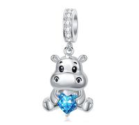 ROMANTICWORK December Hippo Charm 925 Sterling Silver 12 Months Birthstone Hippopotamus Charm for Hippo Bracelets Hippo Bead Hippo Jewellery for Women Hippo Lovers