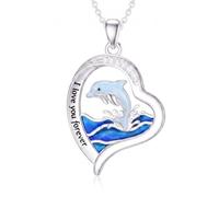 ROMANTICWORK Dolphin/Shark/Sea Turtle/Whale/Seahorse Pendant Necklace 925 Sterling Silver Ocean Marine Jewelry for Women Birthday Christmas
