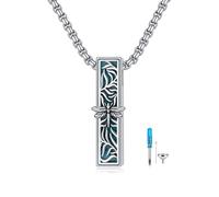 ROMANTICWORK Dragonfly Urn Necklaces for Ashes 925 Sterling Silver Bar Memorial Necklace for Women Turquoise Dragonfly Bar Cremation Keepsake Jewellery for Human Ashes Holder
