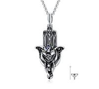 ROMANTICWORK Elephant Ashes Necklace Sterling Silver Hamsa Evil Eye Urn Necklace for Ashes Lotus Hamsa Hand Pendant Ashes Keepsake Cremation Ashes Jewellery Memorial Gifts for Women Men