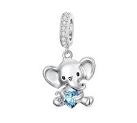 ROMANTICWORK Elephant Charm for Bracelets 925 Sterling Silver December Birthstone Charm for Elephant Bracelets Elephant Bead Jewellery Gifts for Women Elephant Lovers