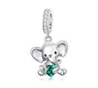 ROMANTICWORK Elephant Charm for Bracelets 925 Sterling Silver May Birthstone Charm for Elephant Bracelets Elephant Bead Jewellery Gifts for Women Elephant Lovers