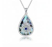 ROMANTICWORK Evil Eye Necklace 925 Sterling Silver Abalone Shell Lotus Pendant Evil Eye Jewelry Gift for Women Christmas Birthday