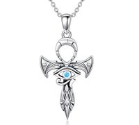 ROMANTICWORK Eye of Horus Necklace Ankh Pendant S925 Sterling Silver Cross Talisman Necklace Faith Pendant Protection Egyptian Jewelry Gifts for Women Men