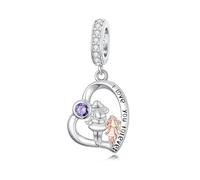 ROMANTICWORK February Birthstone Mother Daughter Charm for Women 925 Sterling Silver Mum Daughter Charms fit Bracelets Jewellery Making