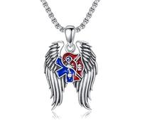 ROMANTICWORK Firefighter Necklace 925 Sterling Silver Caduceus Pendant Angel Wing Firefighter Jewelry for Fathers Day Birthday Christmas Gifts Women Men