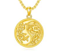 ROMANTICWORK Gold Plated Wolf Necklace 925 Sterling Silver Witcher Medallion Yin Yang Necklace Wolf Jewellery Christmas Birthday Gifts for Men Women Unisex