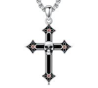 ROMANTICWORK Gothic Black Cross Necklace for Men 925 Sterling Silver Skull Cross Pendant Skeleton Jewellery Christmas Christmas Gifts for Women Unisex