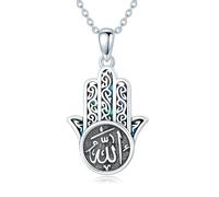 ROMANTICWORK Hamsa Hand Necklace 925 Sterling Silver Allah Pendant Necklace Islamic Muslim Religious Jewellery Gifts For Women Men