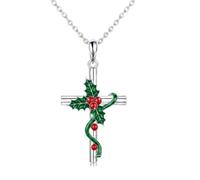 ROMANTICWORK Holly Necklace 925 Sterling Silver Cross Holly Pendant December Birth Flower Jewelry Gift for Women Christmas Birthday