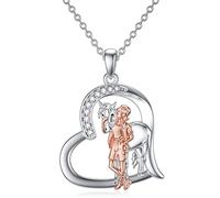 ROMANTICWORK Horse Necklace for Girls Sterling Silver Horse with Girl Heart Pendant Necklace Jewellery Lucky Gift for Women