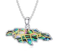 ROMANTICWORK Jamaica Necklace 925 Sterling Silver Abalone Jamaican Pendant Jamaica Map Jewelry For Mothers Day Birthday Christmas Gifts Men Women