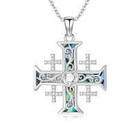 ROMANTICWORK Jerusalem Cross Necklace 925 Sterling Silver Filigree Jerusalem Cross Pendant Religious Necklace Christians Jewellery Gifts for Women Men