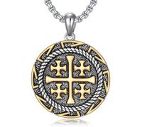 ROMANTICWORK Jerusalem Cross Necklace 925 Sterling Silver Jerusalem Cross Pendant Religious Necklace Christians Jewellery Gifts for Men Women