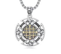 ROMANTICWORK Jerusalem Cross Necklace for Men 925 Sterling Silver Celtic Knot Pendant Necklace Cross Jewellery for Birthday Christmas