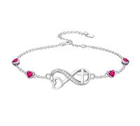 ROMANTICWORK July Birthstone Bracelets for Women 925 Sterling Silver Link Birthstone Bracelet Charm Adjustable Birth Stone Jewelry Gifts for Her(with Infinity Cross Heart)