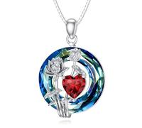 ROMANTICWORK July Birthstone Necklace Birth Flower Necklace 925 Sterling Silver 12 Birth Month Floral Crystal Pendant Birthstone Month Flower Jewellery Birthday Gift for Women