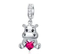 ROMANTICWORK July Hippo Charm 925 Sterling Silver 12 Months Birthstone Hippopotamus Charm for Hippo Bracelets Hippo Bead Hippo Jewellery for Women Hippo Lovers