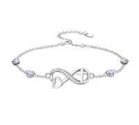 ROMANTICWORK June Birthstone Bracelets for Women 925 Sterling Silver Link Birthstone Bracelet Charm Adjustable Birth Stone Jewelry Gifts for Her(with Infinity Cross Heart)