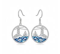 ROMANTICWORK Lighthouse Earrings 925 Sterling Silver Ocean Wave Earrings Beach Jewelry Gift For Women Mother's Day