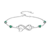 ROMANTICWORK May Birthstone Bracelets for Women 925 Sterling Silver Link Birthstone Bracelet Charm Adjustable Birth Stone Jewelry Gifts for Her(with Infinity Cross Heart)