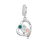 ROMANTICWORK May Birthstone Mother Daughter Charm for Women 925 Sterling Silver Mum Daughter Charms fit Bracelets Jewellery Making