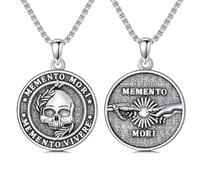 ROMANTICWORK Memento Mori Necklace 925 Sterling Silver Memento Mori Pendant Gothic Skull Jewelry Gift for Men Women