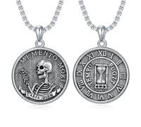 ROMANTICWORK Memento Mori Necklace 925 Sterling Silver Memento Mori Pendant Gothic Skull Jewelry Gift for Men Women