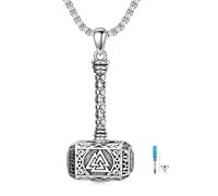 ROMANTICWORK Mjolnir Urn Necklace for Ashes 925 Sterling Silver Thors Hammer Ashes Pendant Necklace Viking Cremation Jewellery for Men