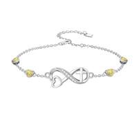 ROMANTICWORK November Birthstone Bracelets for Women 925 Sterling Silver Link Birthstone Bracelet Charm Adjustable Birth Stone Jewelry Gifts for Her(with Infinity Cross Heart)