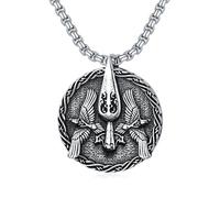 ROMANTICWORK Odin Necklace 925 Sterling Silver Spear Gunginr Pendant Raven Jewelry for Fathers Day Birthday Gifts Men