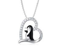ROMANTICWORK Penguin Gifts Penguin Necklace Sterling Silver Cute Animal Heart Pendant Necklaces Lucky Jewellery Birthday Gifts for Women Girls