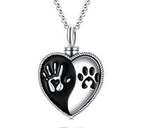 ROMANTICWORK Pet Urn Necklace for Ashes Sterling Silver Dog Paw Cremation Heart Pendant Ashes Memorial Necklace Keepsake Jewellery for Women