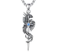ROMANTICWORK Phoenix Necklace 925 Sterling Silver Sword Pendant Phoenix Jewelry for Fathers Day Birthday Christmas Gifts Men Women