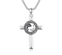 ROMANTICWORK Pisces Cross Zodiac Necklace 12 Constellation Horoscope Astrology Pendant Necklace 925 Sterling Silver Zodiac Sign Jewellery Gifts for Men Women