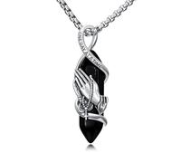 ROMANTICWORK Praying Hands Necklace 925 Sterling Silver Black Crystal Serenity Prayer Pendant - Religious Saint Jewelry for Men Women, Christmas Birthday Gifts