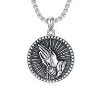 ROMANTICWORK Praying Hands Necklace for Men Women Sterling Silver Lords Prayer Necklace Oxidized Serenity Prayer Religious Christian Jewelry Gifts