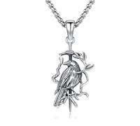 ROMANTICWORK Raven Necklace 925 Sterling Silver Sword Crow Pendant Necklace Gothic Crow Raven Jewelry Gift for Men Women