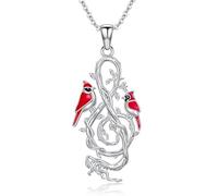 ROMANTICWORK Red Cardinal Necklace 925 Sterling Silver Music Note Pendant Cardinal Memorial Jewelry for Mothers Day Birthday Christmas Gifts Men Women