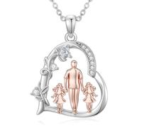 ROMANTICWORK S925 Sterling Silver Daughter Heart Pendant Necklace from Dad Mom I Love You Forever Jewellery Father and Two Daughters